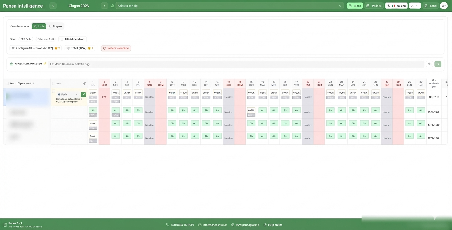 Calendario interattivo Panea Intelligence - PIA con drag and drop e validazione in tempo reale